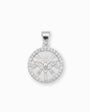  Dije circular de la medalla del Espíritu Santo en plata ley 925 con borde de circones blancos brillantes sobre fondo blanco.

