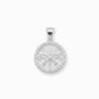  Dije circular de la medalla del Espíritu Santo en plata ley 925 con borde de circones blancos brillantes sobre fondo blanco.
