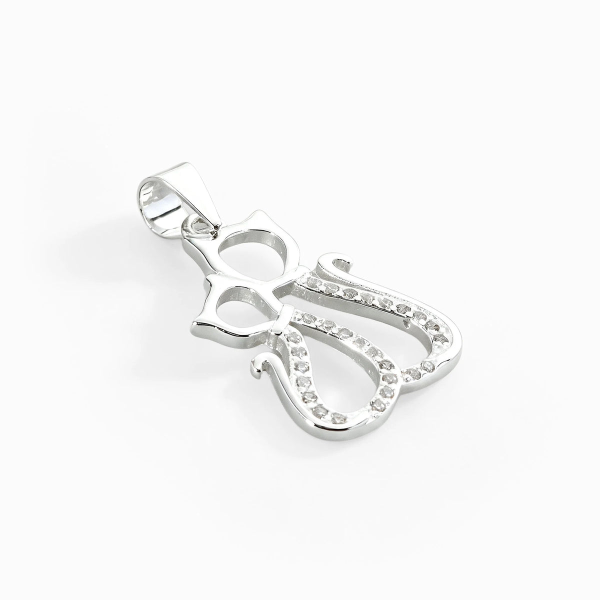 Dije de silueta de pareja de gatos de 20x14 mm en plata ley 925 con circones