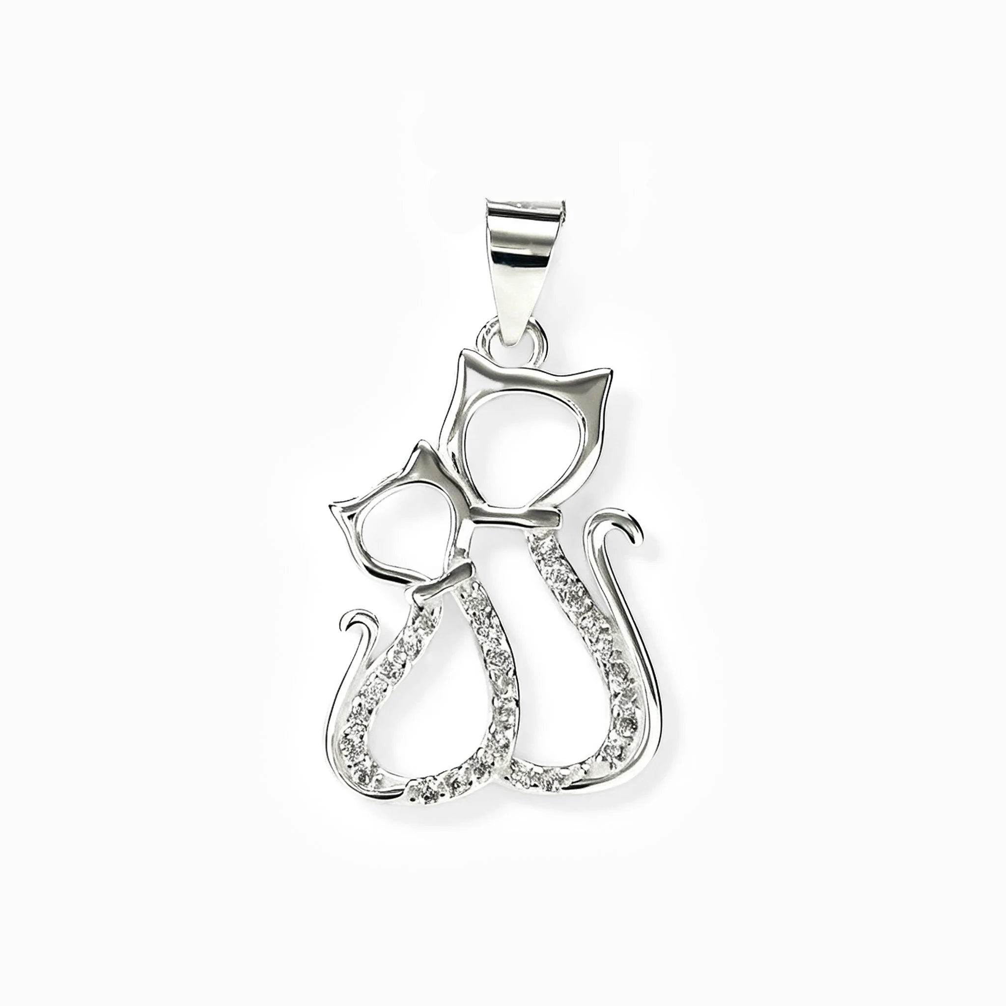 Dije de silueta de pareja de gatos de 20x14 mm en plata ley 925 con circones