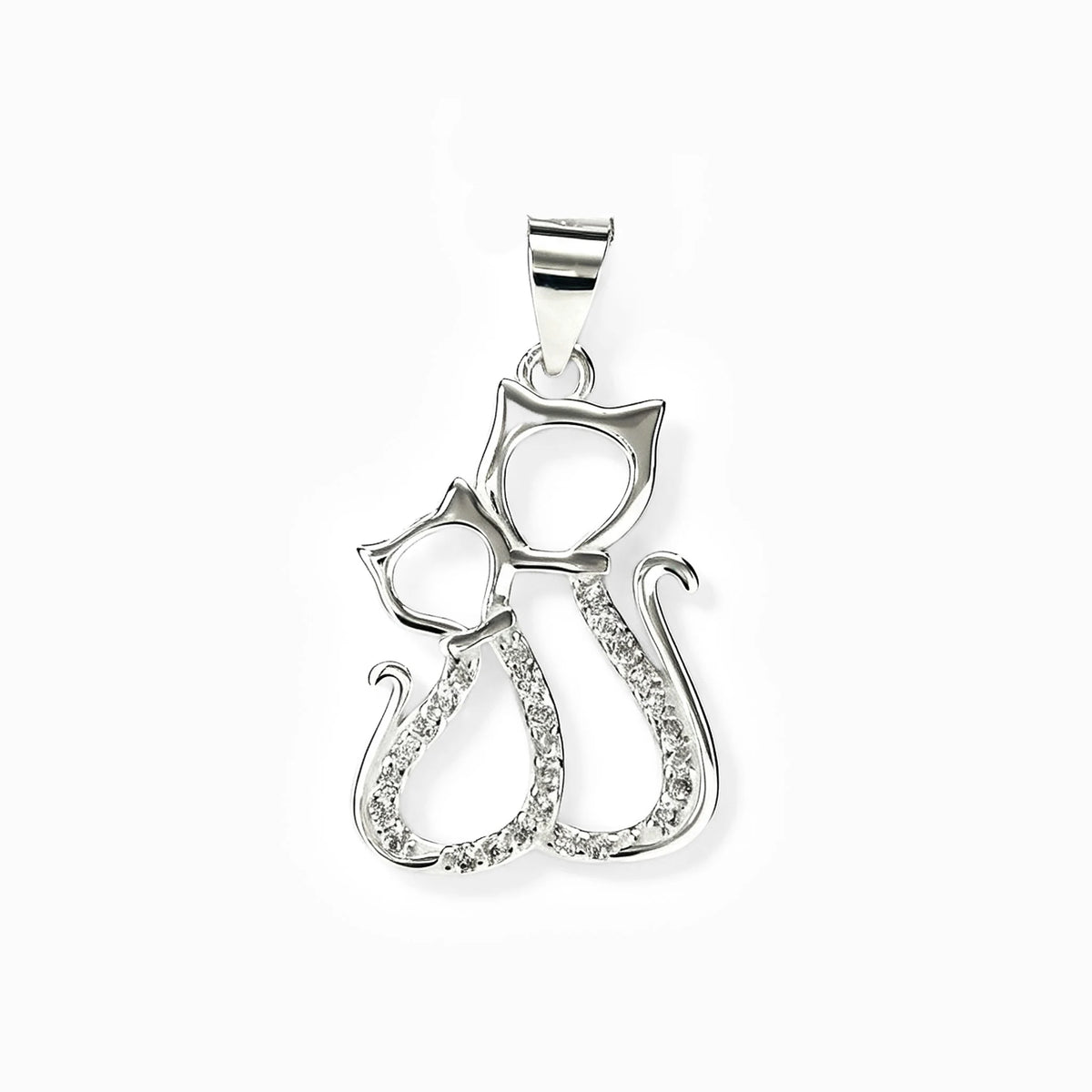 Dije de silueta de pareja de gatos de 20x14 mm en plata ley 925 con circones