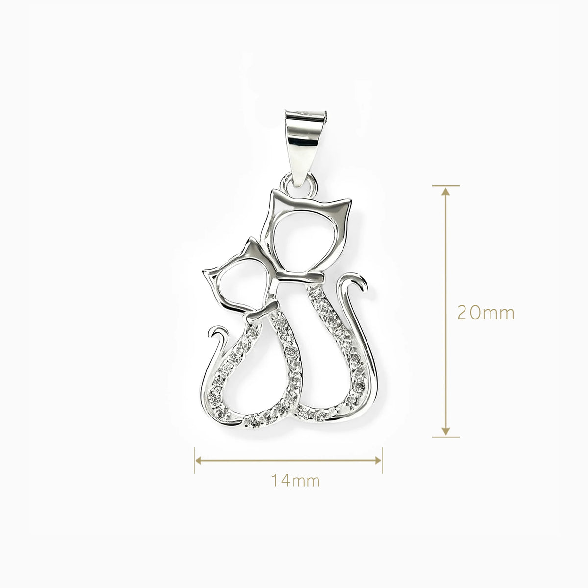 Dije de silueta de pareja de gatos de 20x14 mm en plata ley 925 con circones