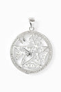 Dije de pentagrama Tetragramatón circular en plata ley 925 con halo de circones blancos.