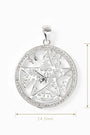 Dije de pentagrama Tetragramatón circular en plata ley 925 con halo de circones blancos.