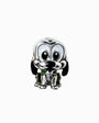 Charm pasador tridimensional con forma de perrito en Plata Ley 925 con detalles esmaltados en blanco, negro y verde.