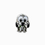 Charm pasador tridimensional con forma de perrito en Plata Ley 925 con detalles esmaltados en blanco, negro y verde.