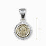 Dije pequeño de la medalla de San Benito en plata ley 925 con baño en oro.