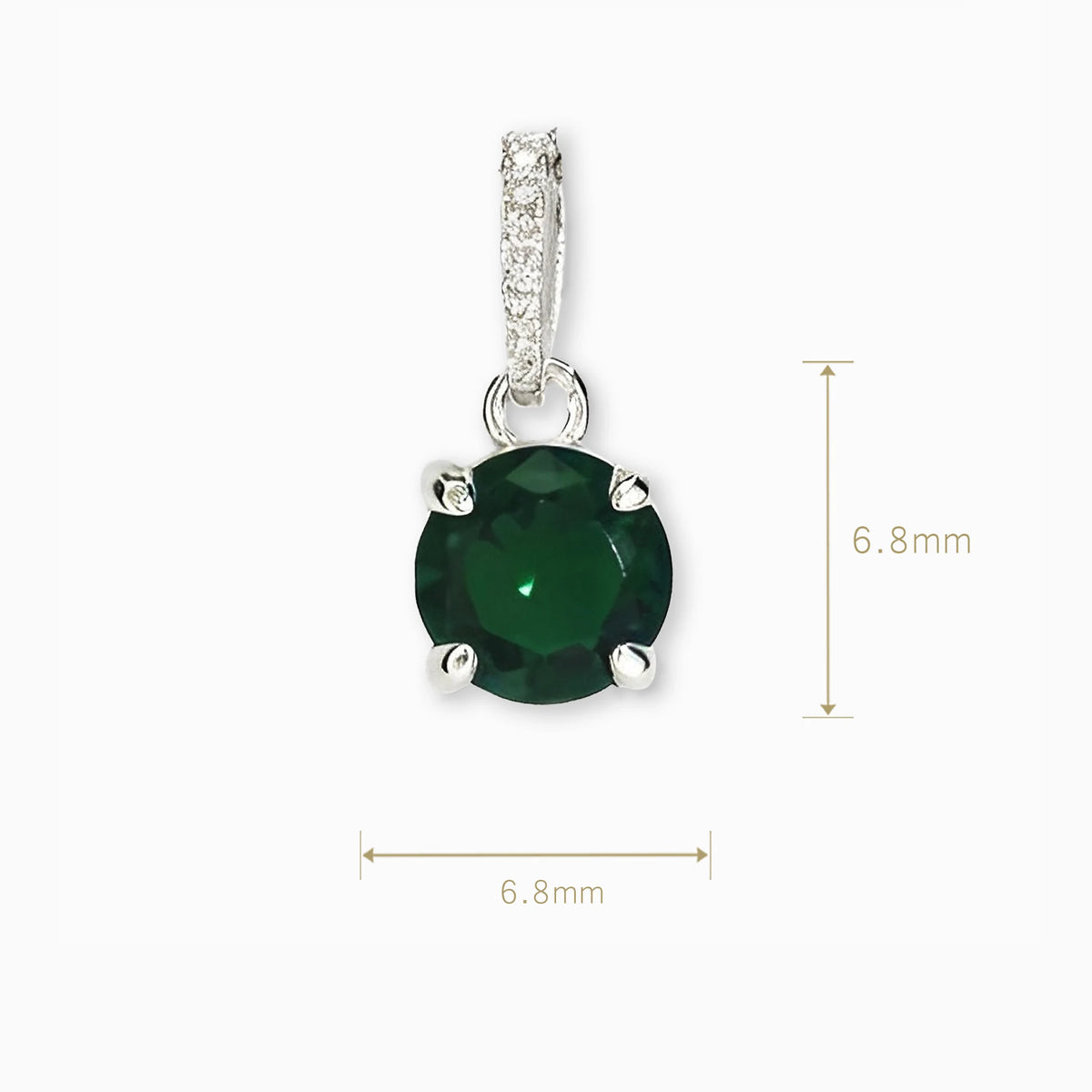 Dije solitario de 6.8 mm en plata ley 925 con circon verde central