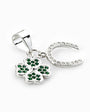 Dije de trébol y herradura de 8.8 mm en plata ley 925 con circones verdes y blancos