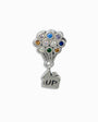 Charm colgante en Plata Ley 925 con racimo de globos de circones multicolores y dije de casa con grabado UP.