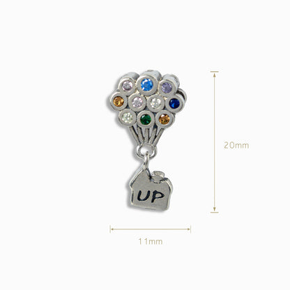 Charm colgante en Plata Ley 925 con racimo de globos de circones multicolores y dije de casa con grabado UP.