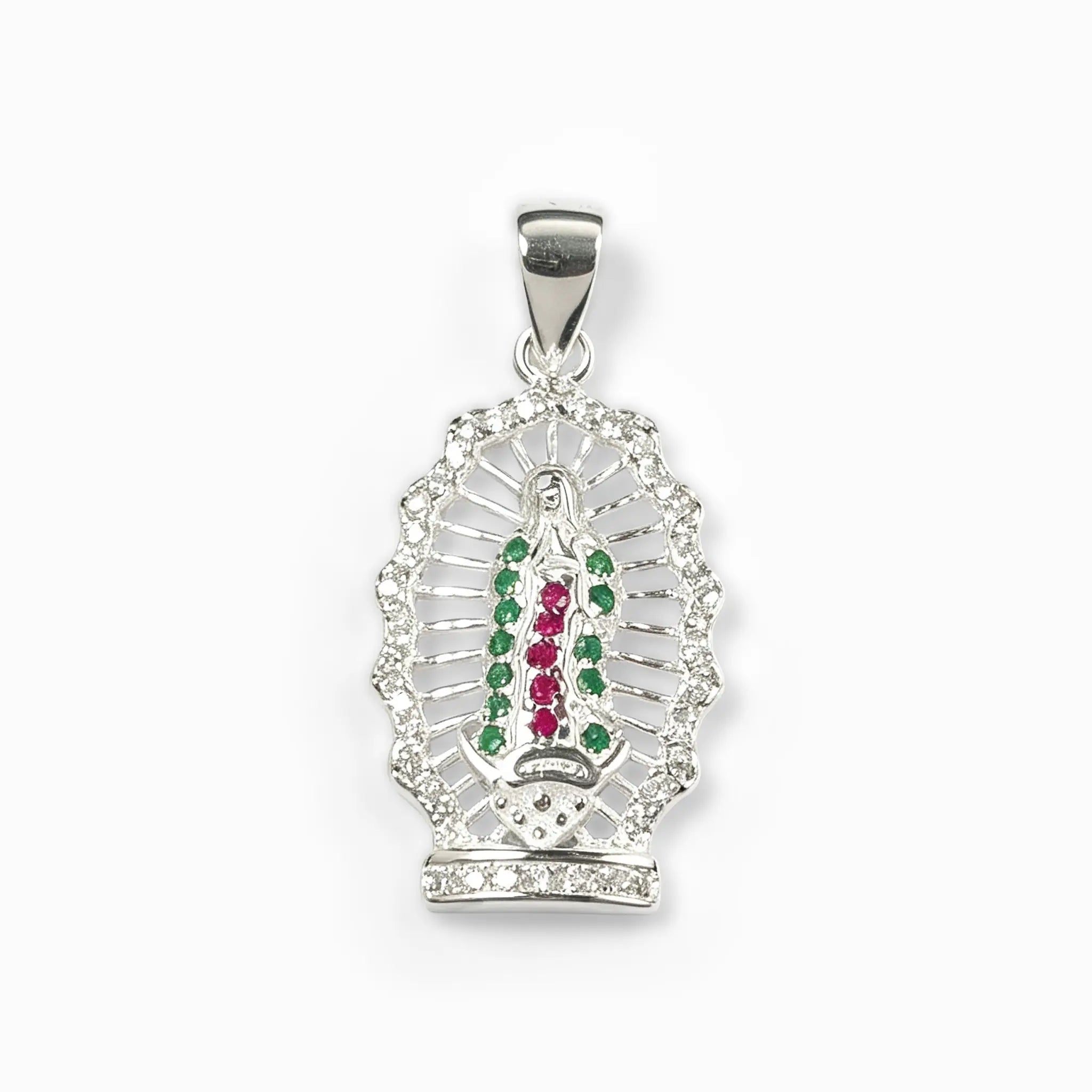 Dije medalla de la Virgen de Guadalupe con circones en plata ley 925 para mujer