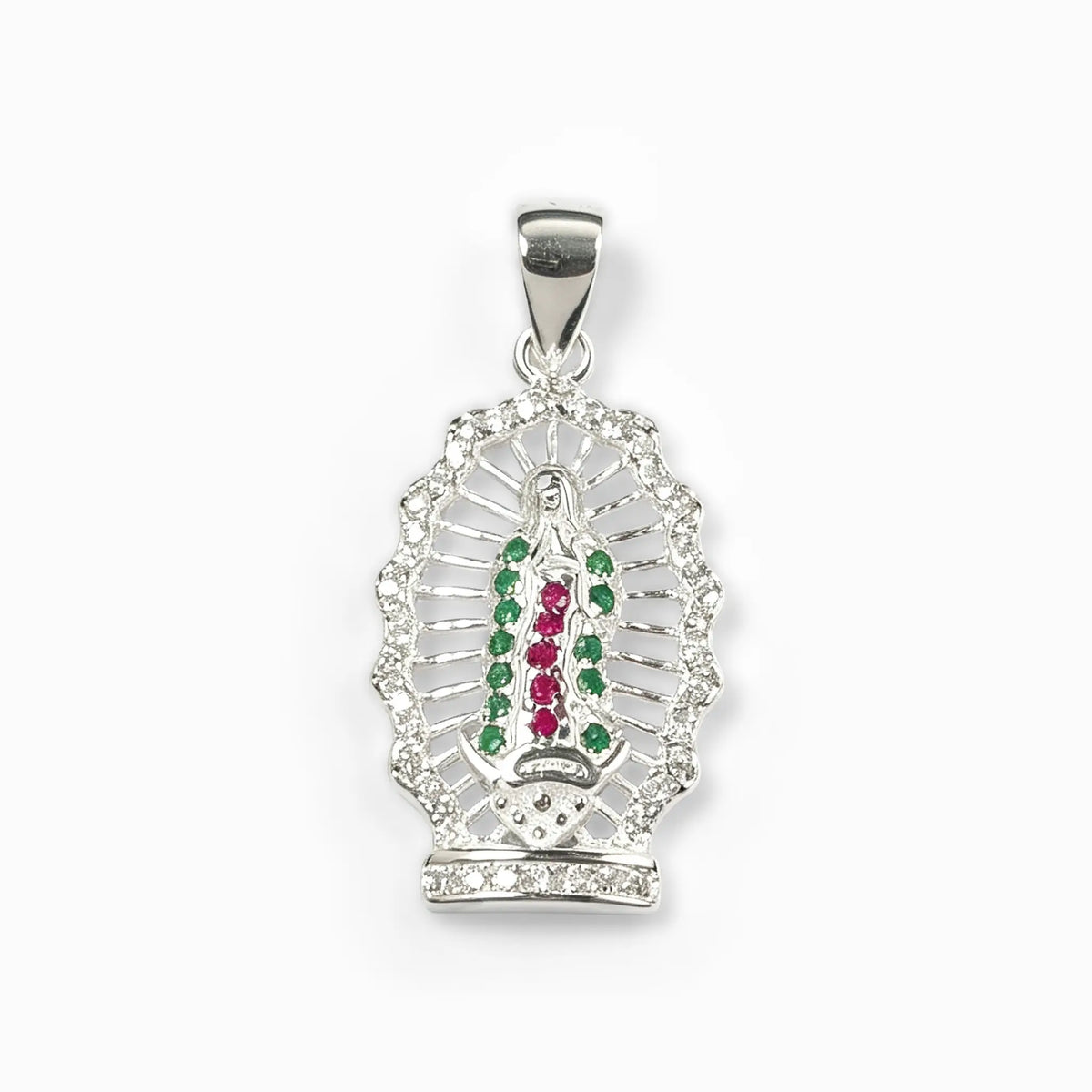 Dije medalla de la Virgen de Guadalupe con circones en plata ley 925 para mujer
