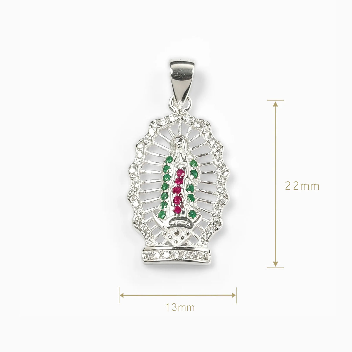 Dije medalla de la Virgen de Guadalupe con circones en plata ley 925 para mujer