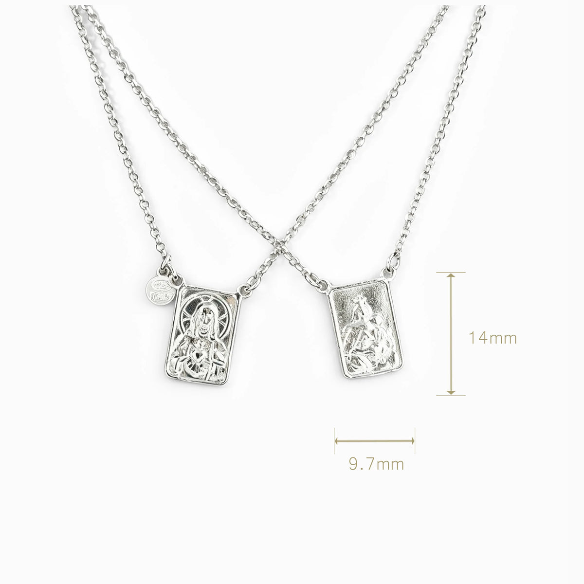 Escapulario Devoción Sacra en plata ley 925 con medallas del Sagrado Corazón y la Virgen María.