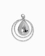 Juego de aretes colgantes en Plata Ley 925 con aros delgados texturizados y una medalla central en forma de gota pulida.