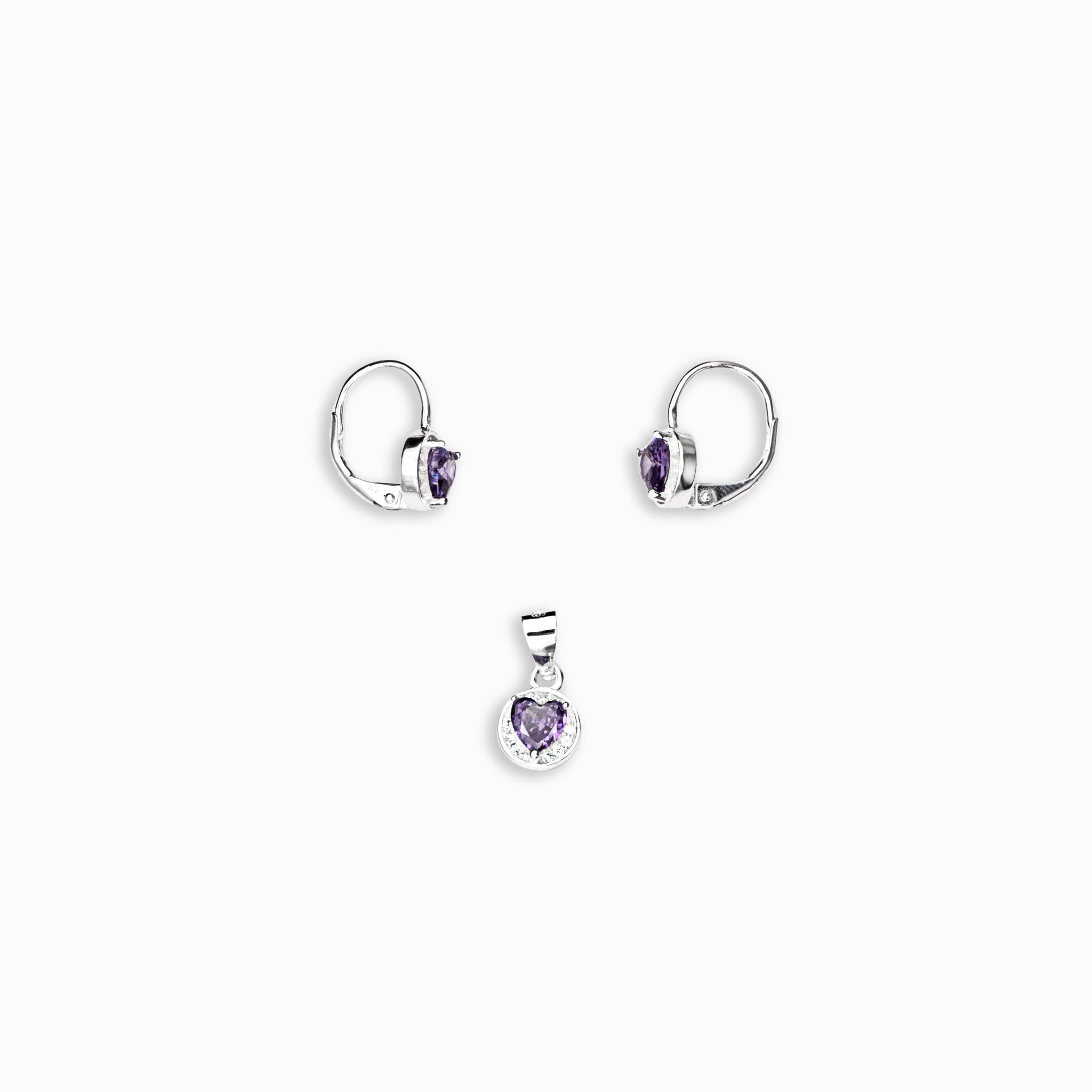 Juego "Corazón morado" – Plata 925 y Circones Morados