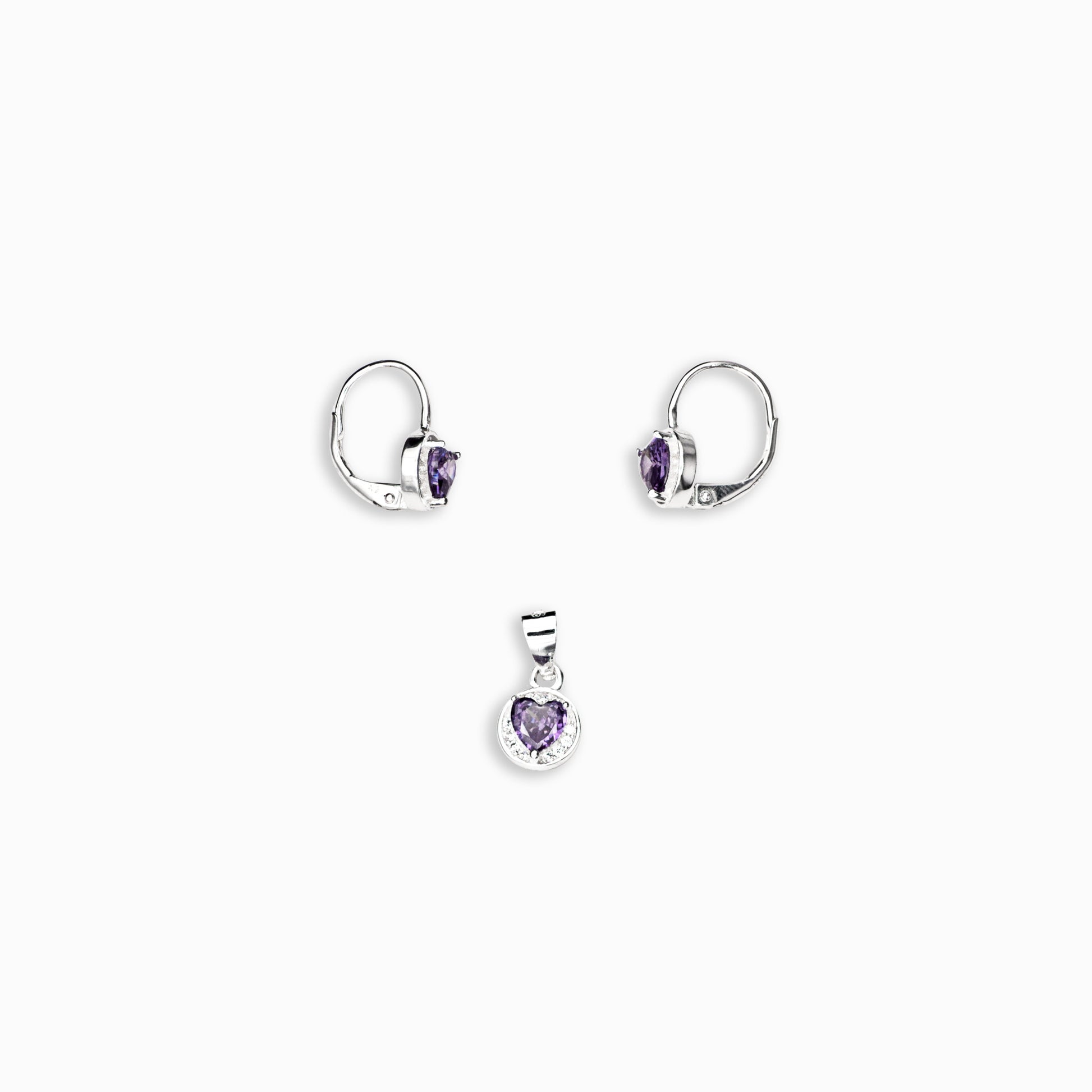 Juego "Corazón morado" – Plata 925 y Circones Morados