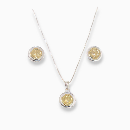 Set 'Milagrosa' – Dije y Topos en Plata con Detalle en Oro