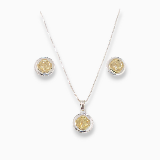 Set 'Milagrosa' – Dije y Topos en Plata con Detalle en Oro