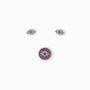 Juego de joyería en plata ley 925 con diseño de ojo místico decorado con circones brillantes, incluye aretes de topo y dije sobre fondo blanco.
