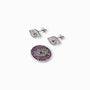 Juego de joyería en plata ley 925 con diseño de ojo místico decorado con circones brillantes, incluye aretes de topo y dije sobre fondo blanco.