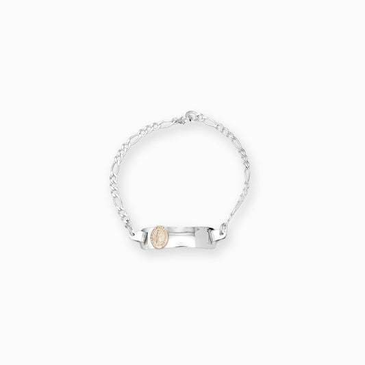 Pulsera de identidad infantil en plata ley 925 con placa lisa de 25 mm para grabado personalizado sobre fondo blanco.
