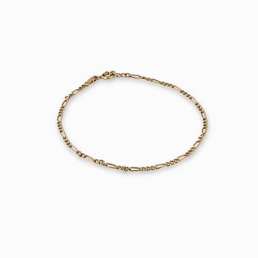  Pulsera de oro amarillo de 18 quilates con tejido tipo escalera de 2 mm de ancho y 16 cm de largo sobre fondo blanco.
