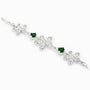Pulsera con flores de 5 pétalos en plata ley 925 y circones verde esmeralda.   