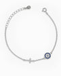 Pulsera de plata ley 925 con ojo turco y cruz decorados con circones.