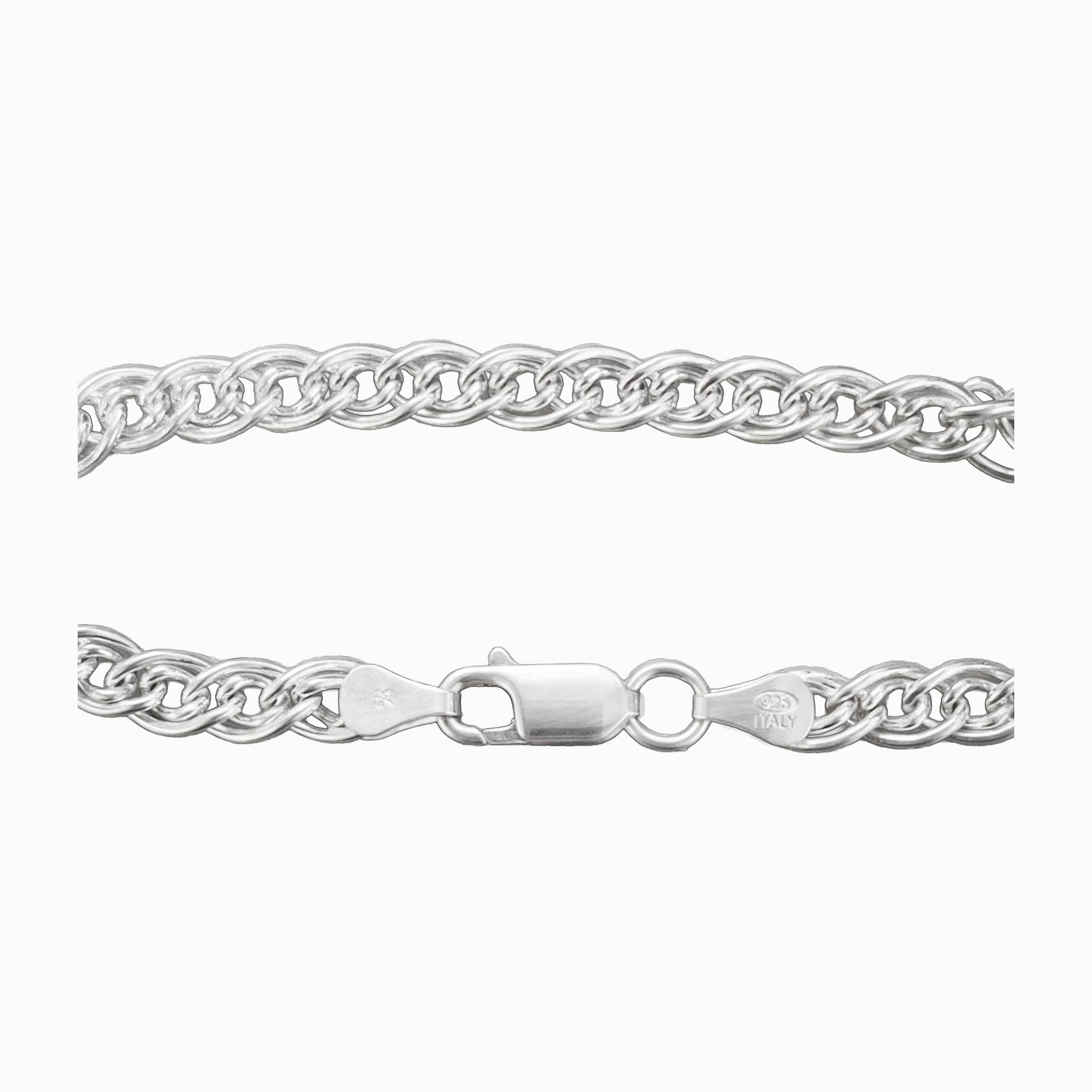 Pulsera de plata ley 925 con diseño de doble eslabón entrelazado, 6 mm de grosor y broche de seguridad tipo perico sobre fondo blanco.
