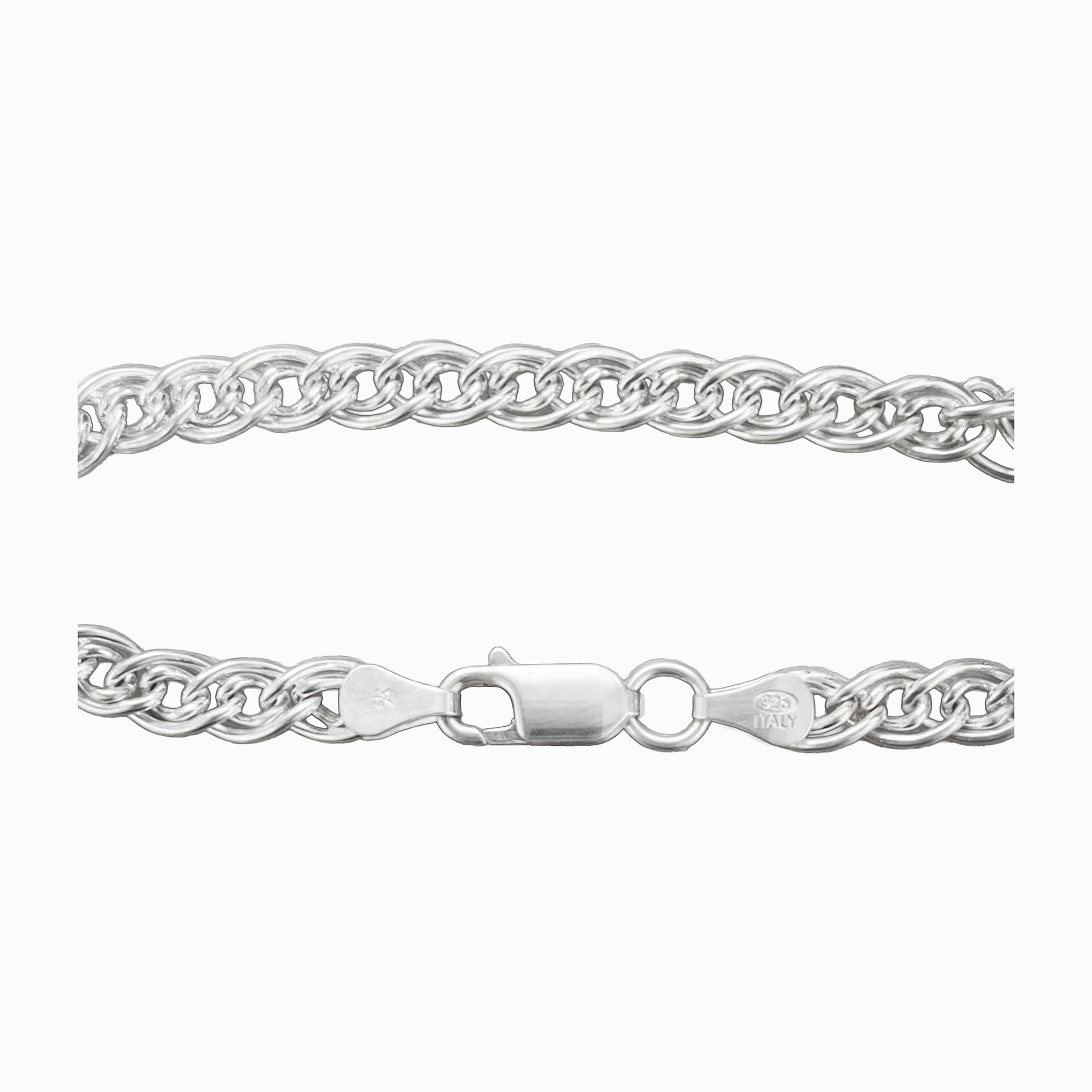 Pulsera de plata ley 925 con diseño de doble eslabón entrelazado, 6 mm de grosor y broche de seguridad tipo perico sobre fondo blanco.
