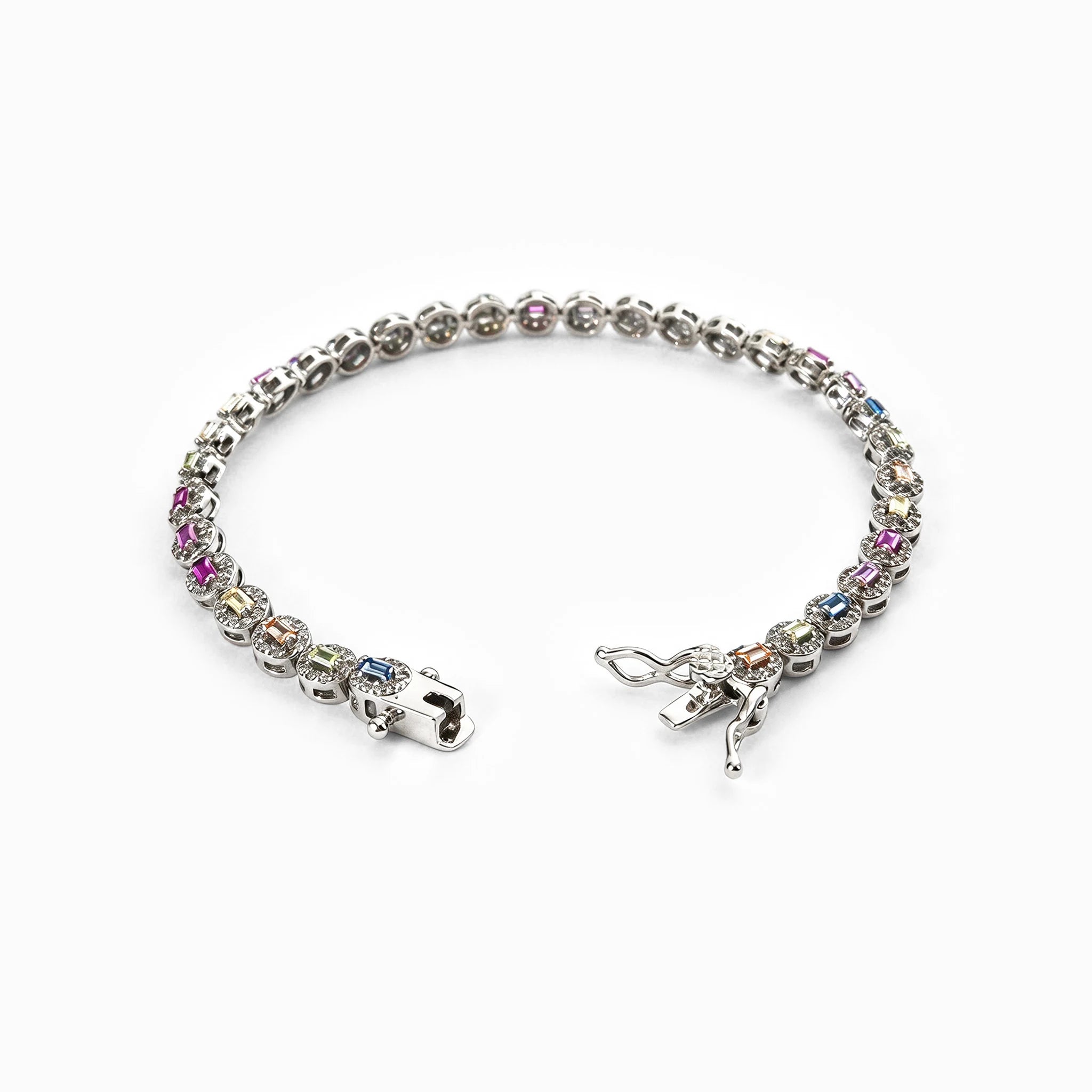 Pulsera tennis multicolor de 18.5 cm en plata ley 925 con circones