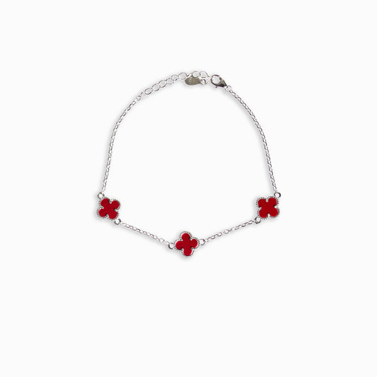 Pulsera Trébol  – Plata 925 y Rojo Style