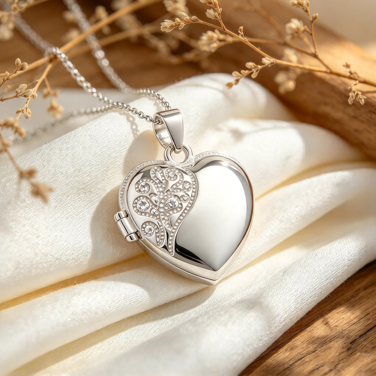 Dije relicario en forma de corazón de 18x7.5 mm en plata ley 925 con filigrana.