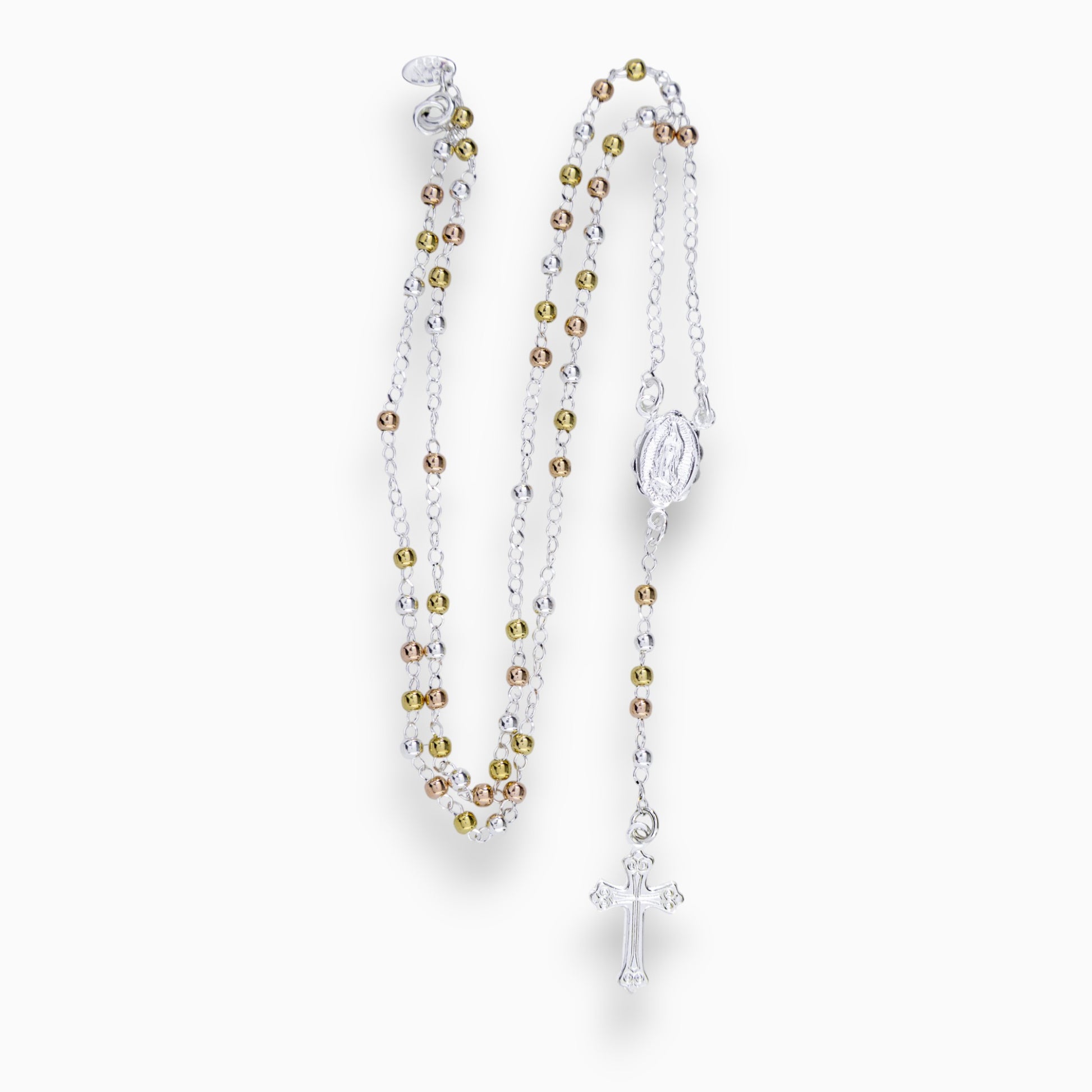 Rosario 'Fe Radiante' – Plata Ley 925 y Balines Tricolor