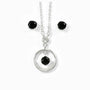 Set de topos y dije circular en plata ley 925 con circon negro central.