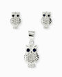 Set de topos y dije con diseño de búho en plata ley 925, circones blancos y ojos azules