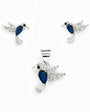 Set de topos y dije con diseño de colibrí azul en plata ley 925 y circones