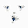 Set de topos y dije con diseño de colibrí azul en plata ley 925 y circones
