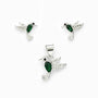 Set de topos y dije con diseño de colibrí verde en plata ley 925 y circones