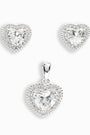 Set de topos y dije corazón con circones blancos en plata ley 925 para mujer