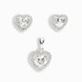 Set de topos y dije corazón con circones blancos en plata ley 925 para mujer