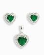 Set de topos y dije corazón con circones verdes en plata ley 925 para mujer