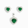 Set de topos y dije corazón con circones verdes en plata ley 925 para mujer