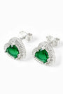 Set de topos y dije corazón con circones verdes en plata ley 925 para mujer