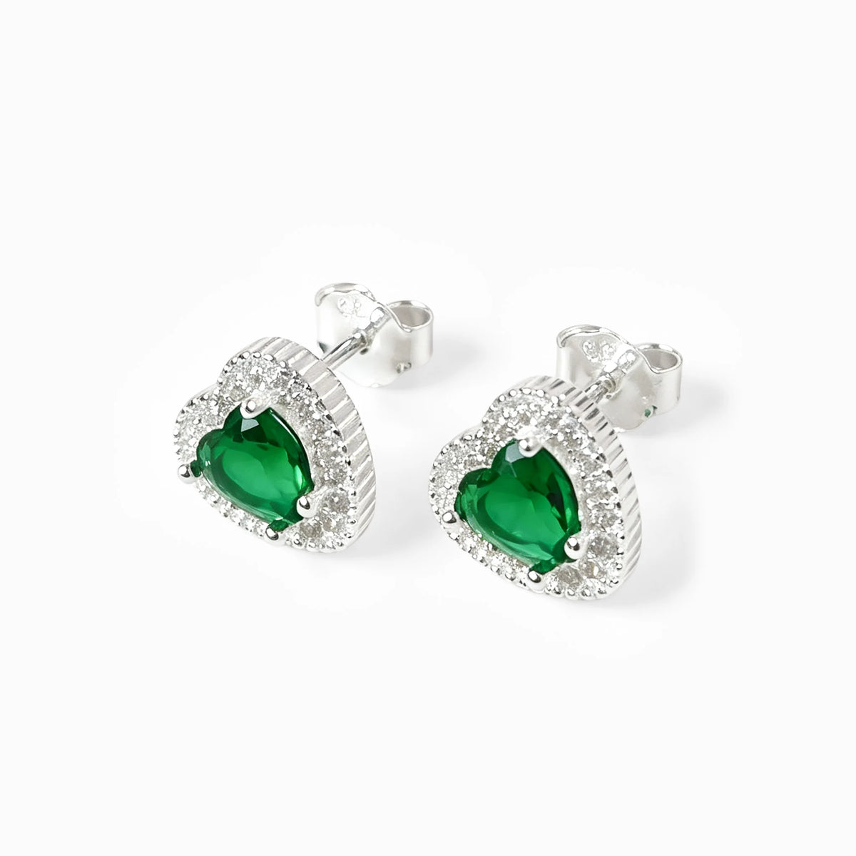 Set de topos y dije corazón con circones verdes en plata ley 925 para mujer