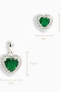 Set de topos y dije corazón con circones verdes en plata ley 925 para mujer
