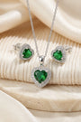 Set de topos y dije corazón con circones verdes en plata ley 925 para mujer