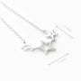 Set de topos y cadena con estrellas enlazadas en plata ley 925 engastadas con circones.